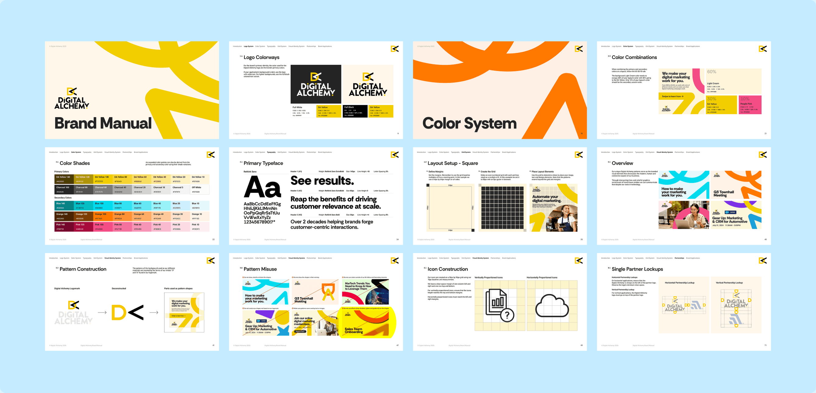 Pages of the Digital Alchemy brand manual