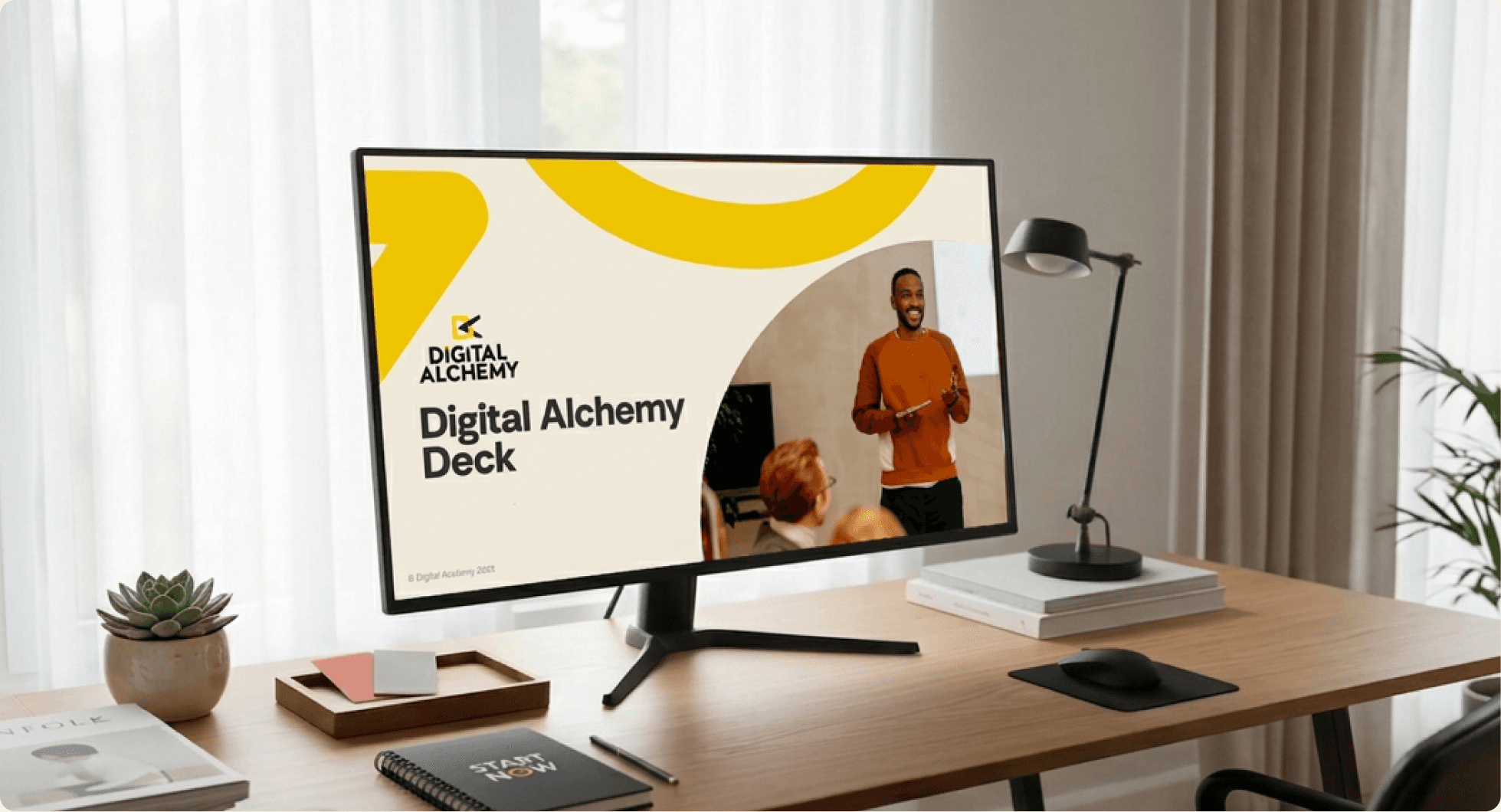 Digital Alchemy deck template on a desktop monitor